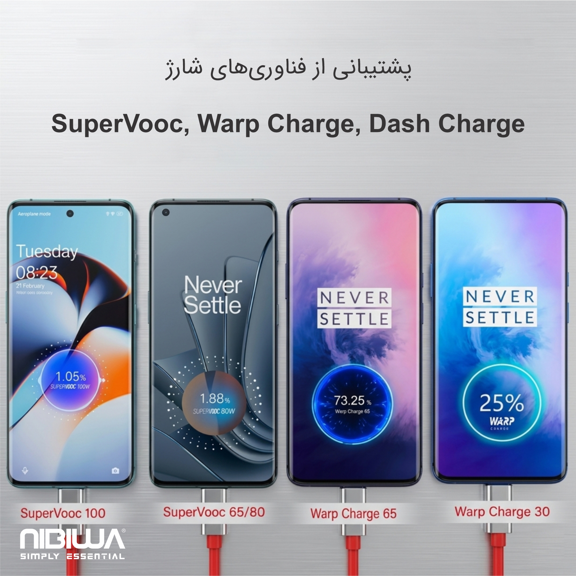 Carregador Nibiwa 100 W para Oppo, Realme e OnePlus, branco - Imagem 3