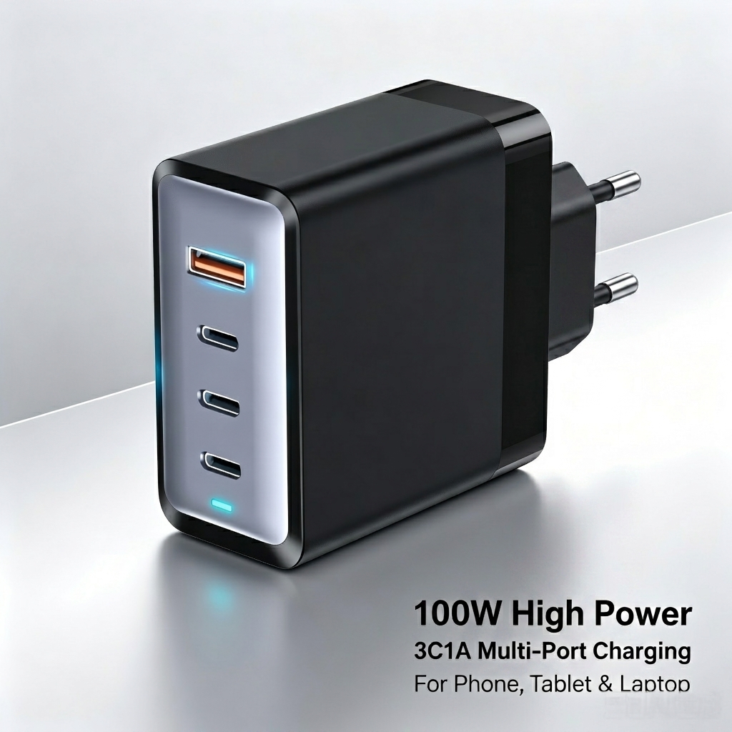 Carregador GaN Nibiwa 100 W, 4 portas, preto - Imagem 3