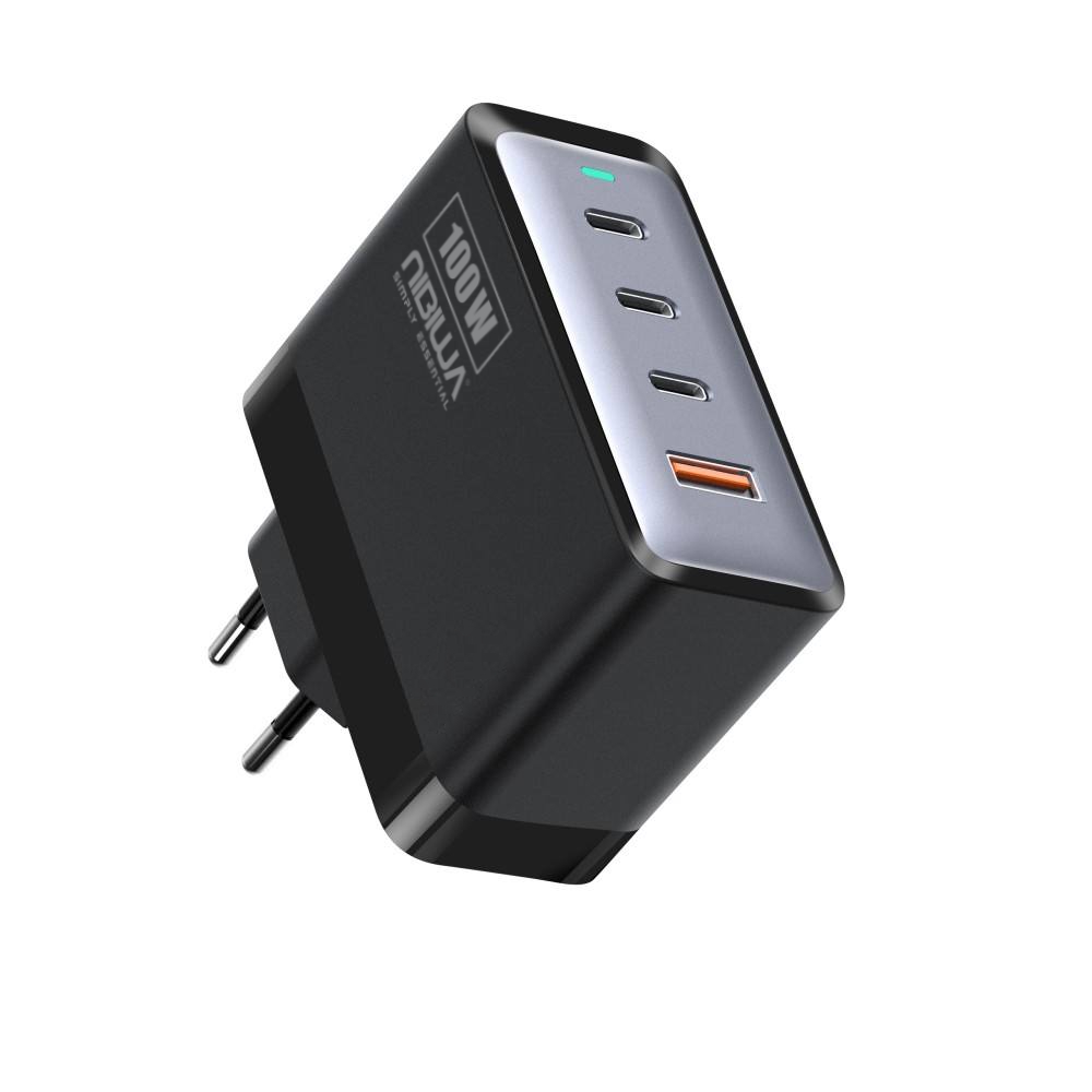 Carregador GaN Nibiwa 100 W, 4 portas, preto