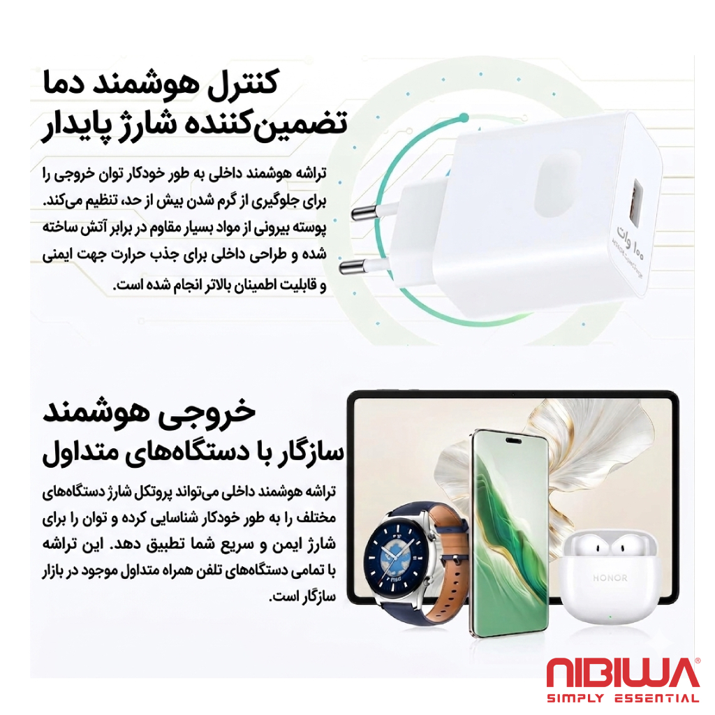 Carregador Nibiwa 100 W para Honor e Huawei, branco - Imagem 3