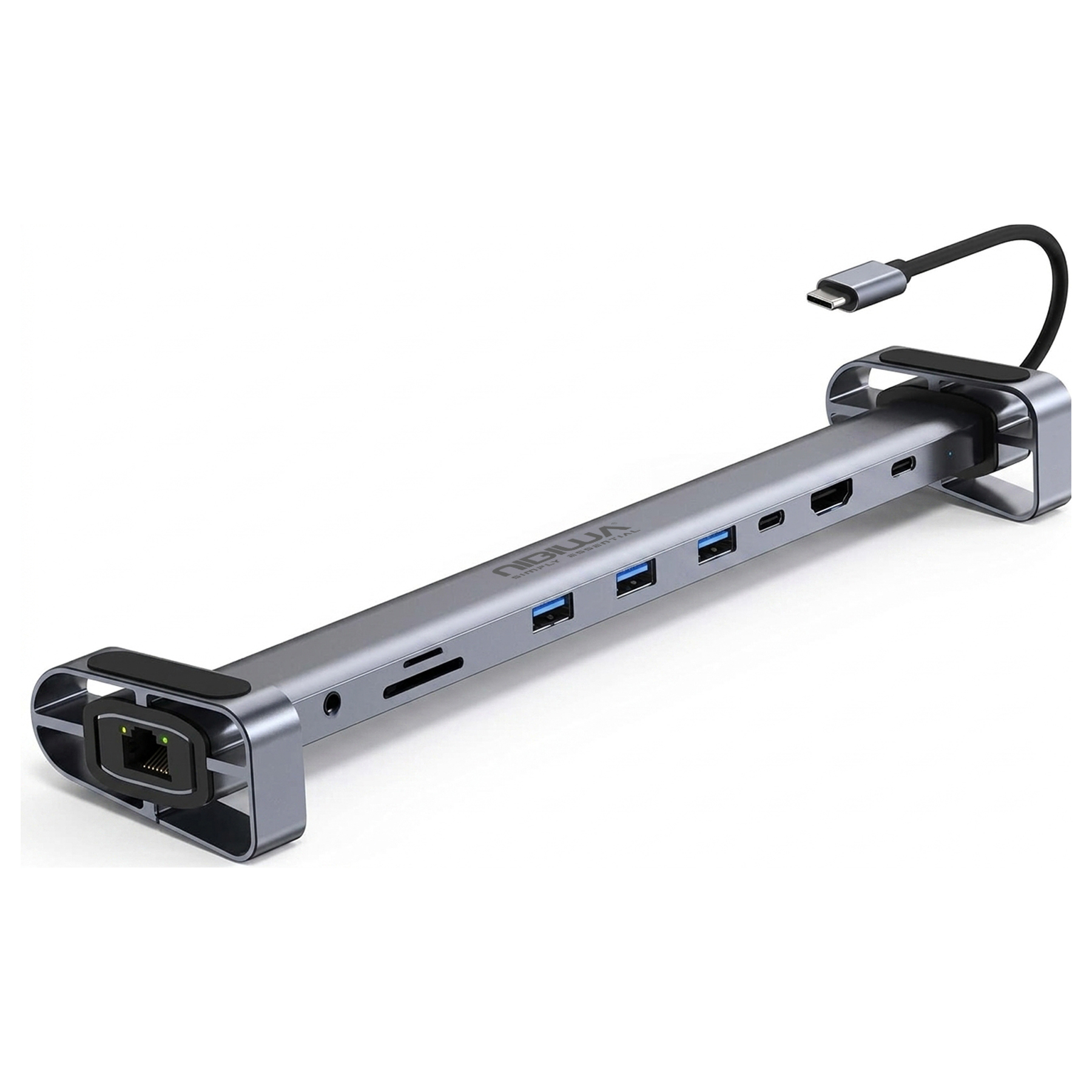 Hub USB-C Nibiwa, 10 portas com Ethernet, prata