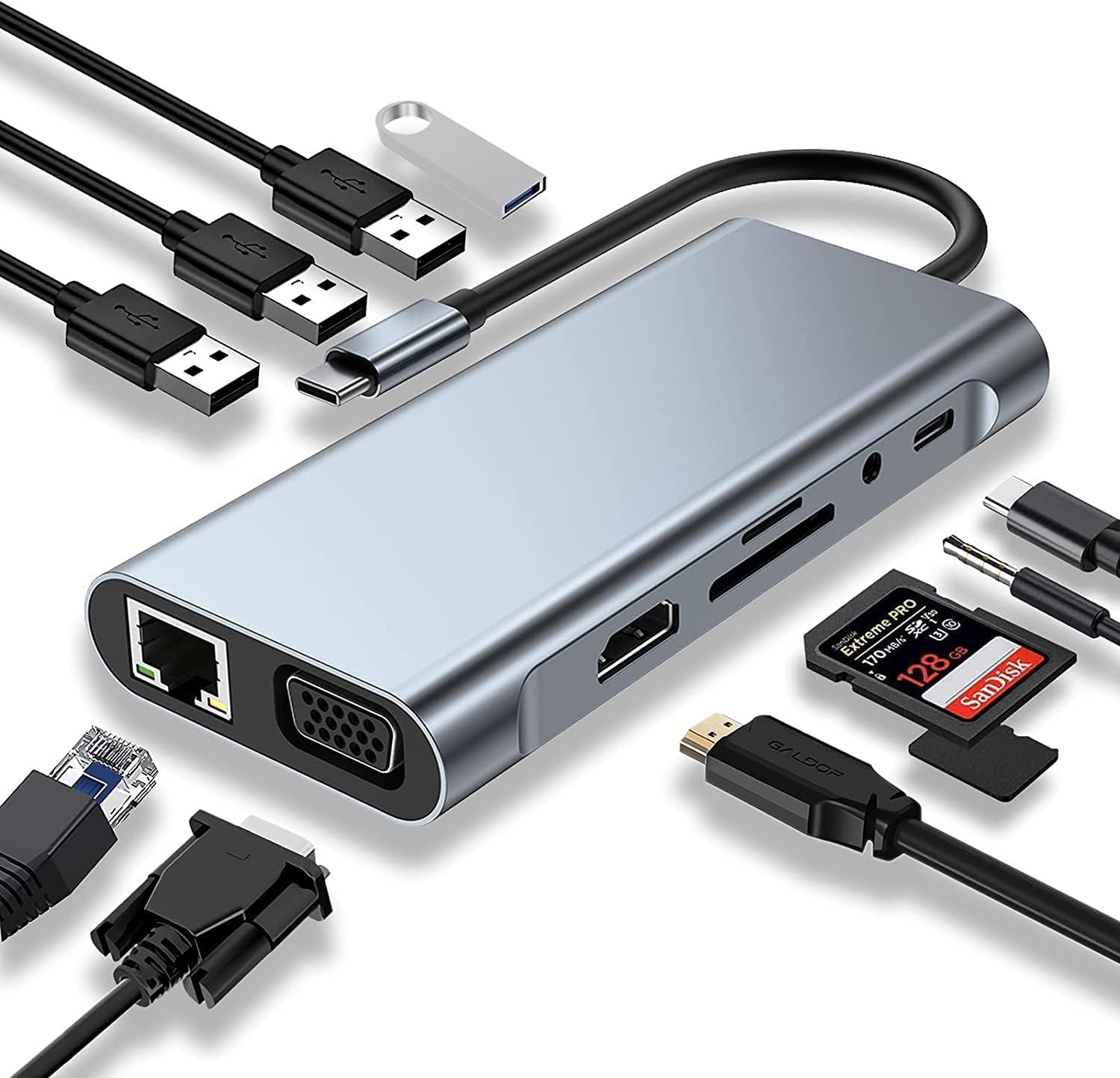 Hub USB-C Nibiwa, 11 portas, prata - Imagem 3
