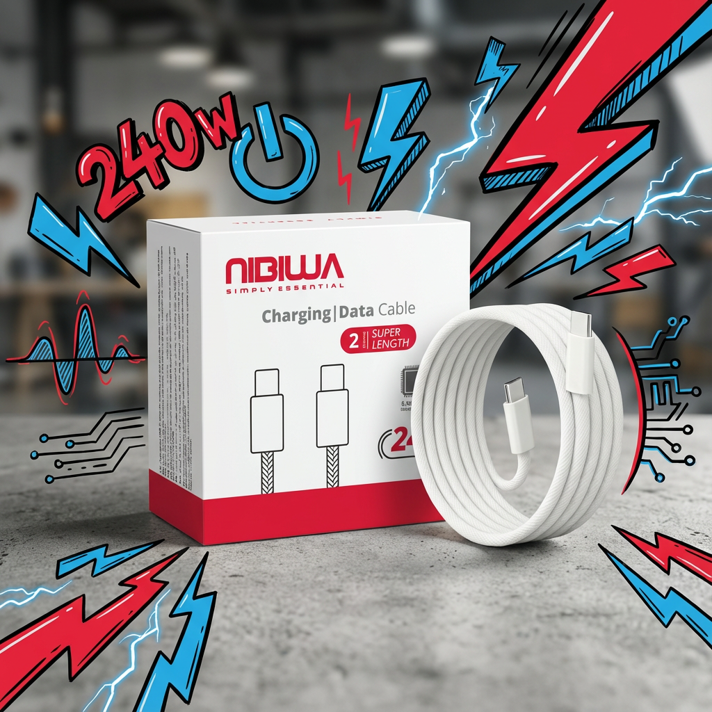 Cabo USB-C Nibiwa 240 W, 2 m, branco trançado - Imagem 3