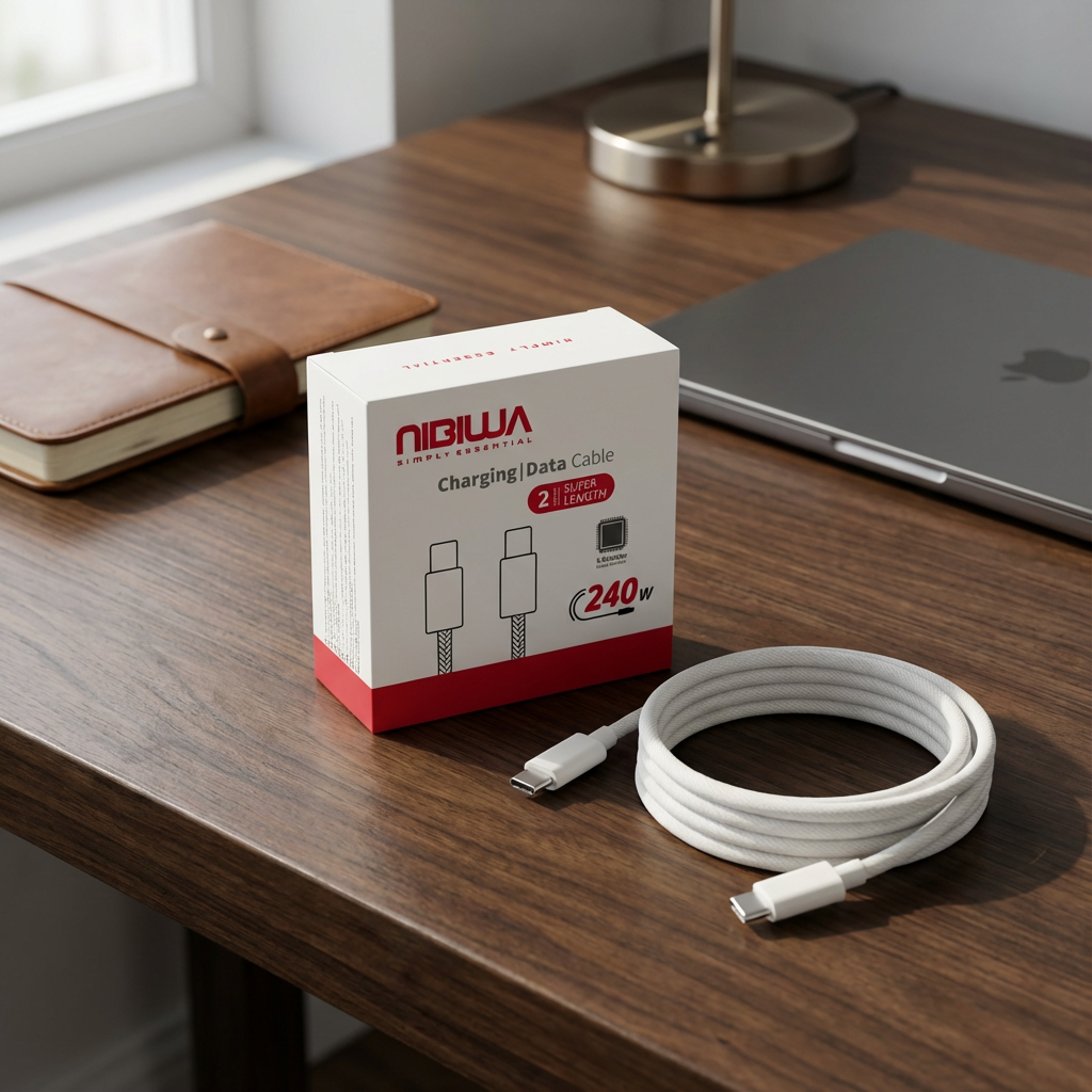 Cabo USB-C Nibiwa 240 W, 2 m, branco trançado - Imagem 2