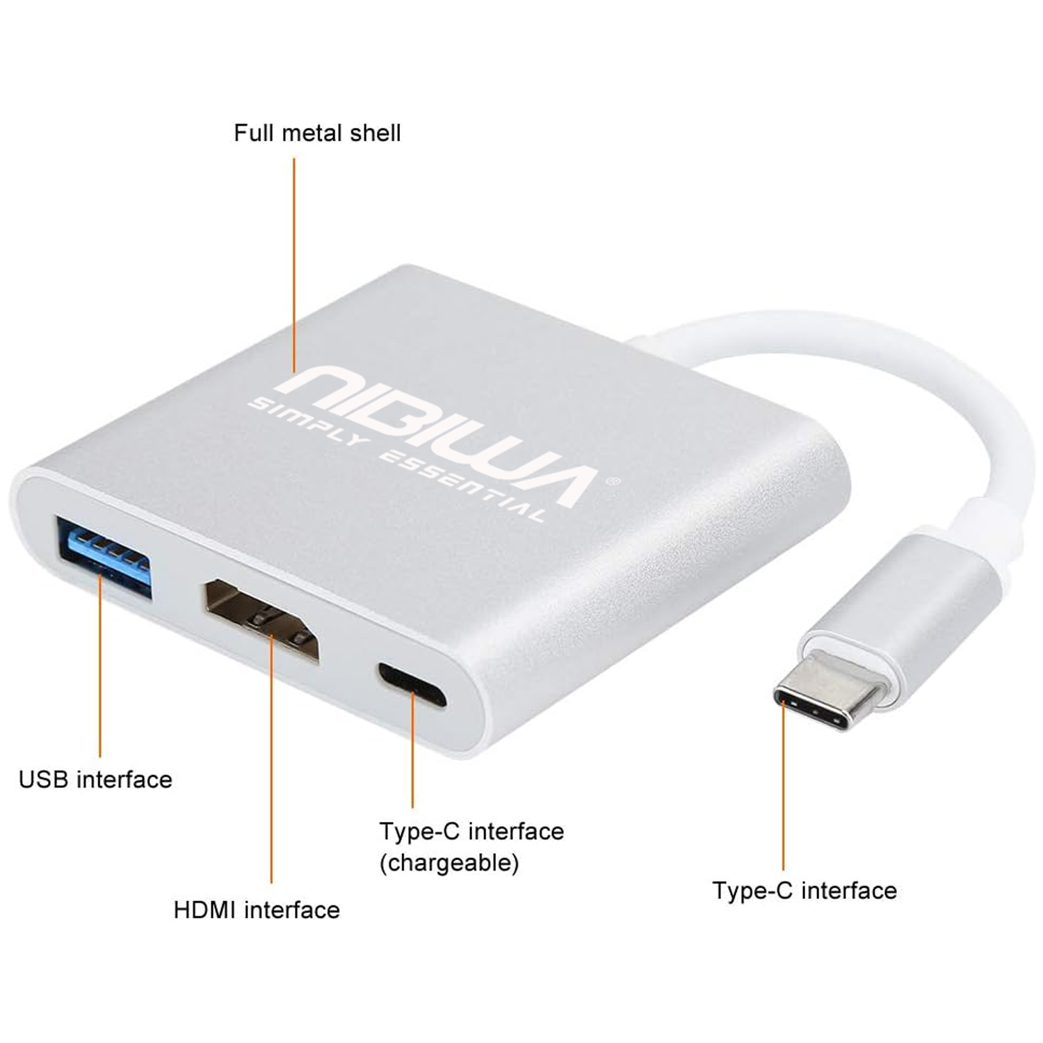 Hub USB-C Nibiwa, 3 portas, prata - Imagem 3