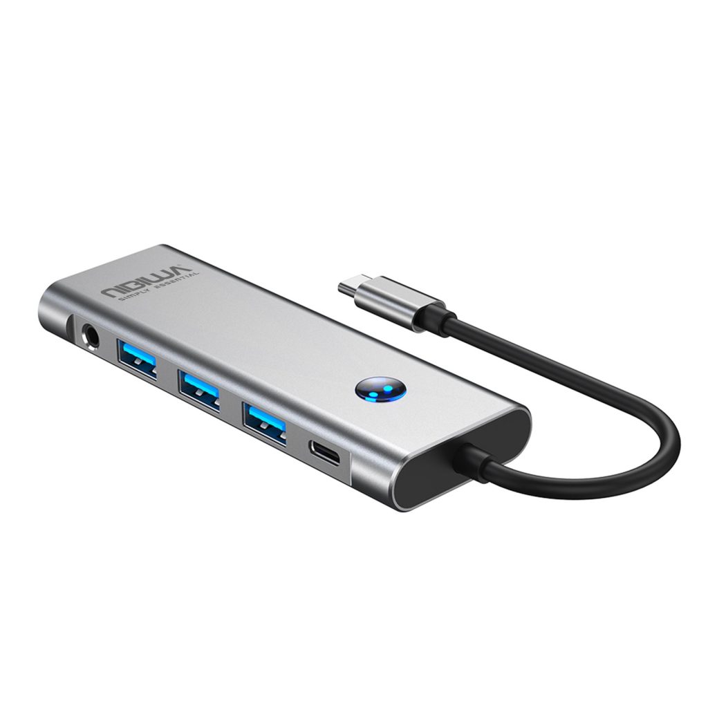 Hub USB-C Nibiwa, 9 portas, prata