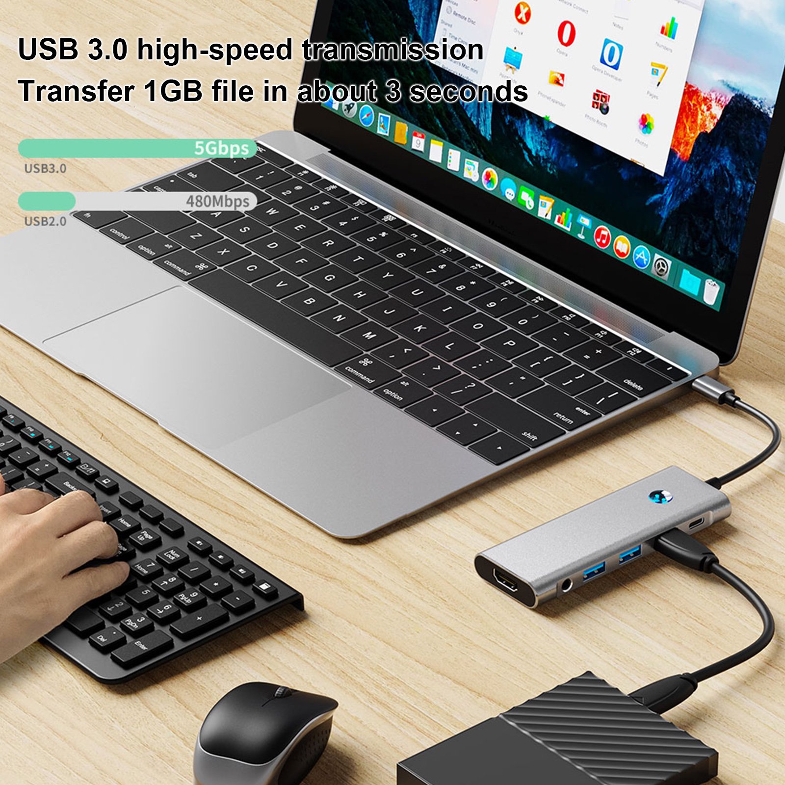 Hub USB-C Nibiwa, 9 portas, prata - Imagem 4