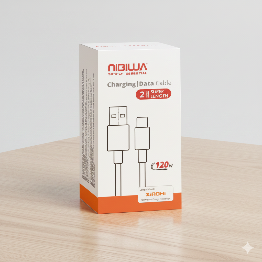 Cabo USB-A para USB-C Nibiwa 120 W para Xiaomi, 2 m, branco - Imagem 2