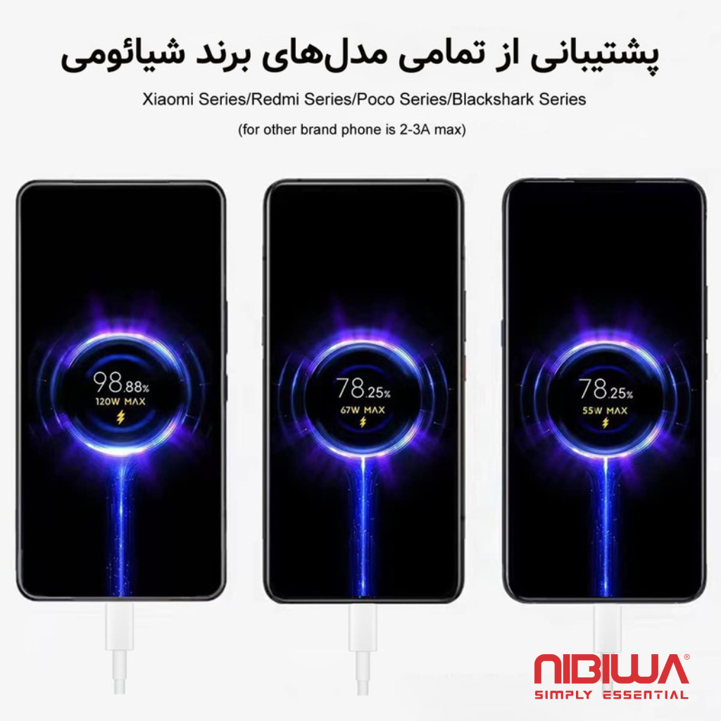 Cabo USB-A para USB-C Nibiwa 120 W para Xiaomi, 2 m, branco - Imagem 6