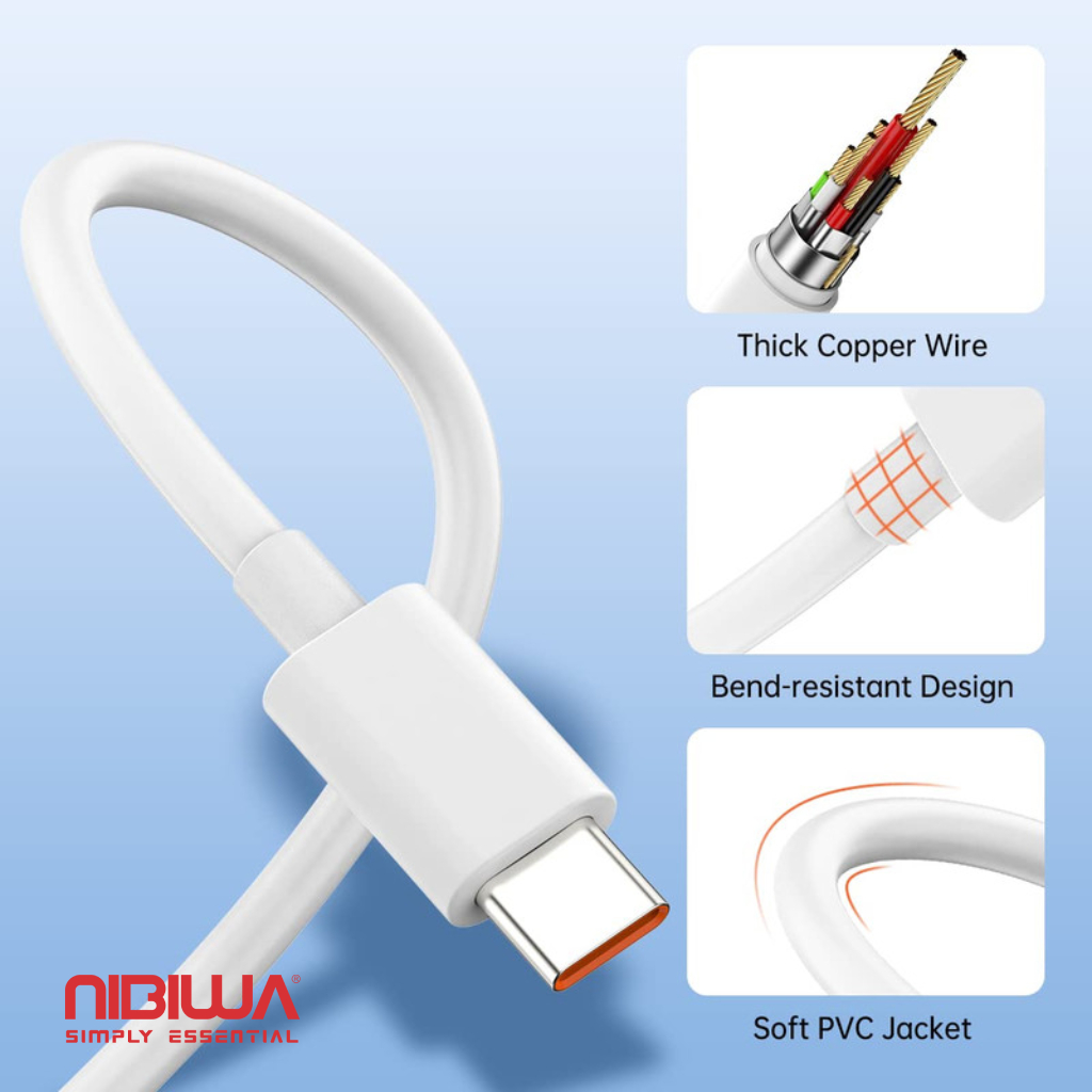 Cabo USB-A para USB-C Nibiwa 120 W para Xiaomi, 2 m, branco - Imagem 5