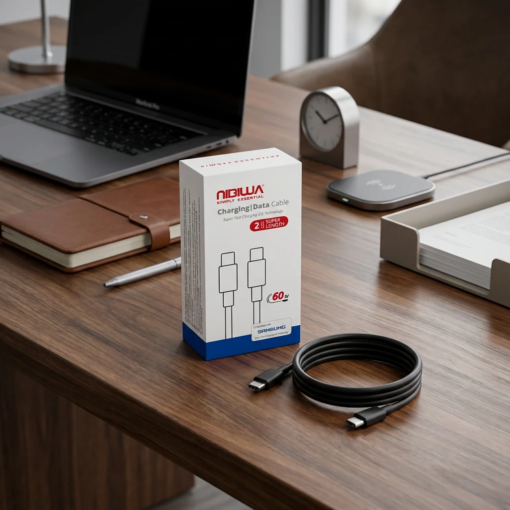 Cabo USB-C Nibiwa 60 W para Samsung, 2 m, preto - Imagem 2