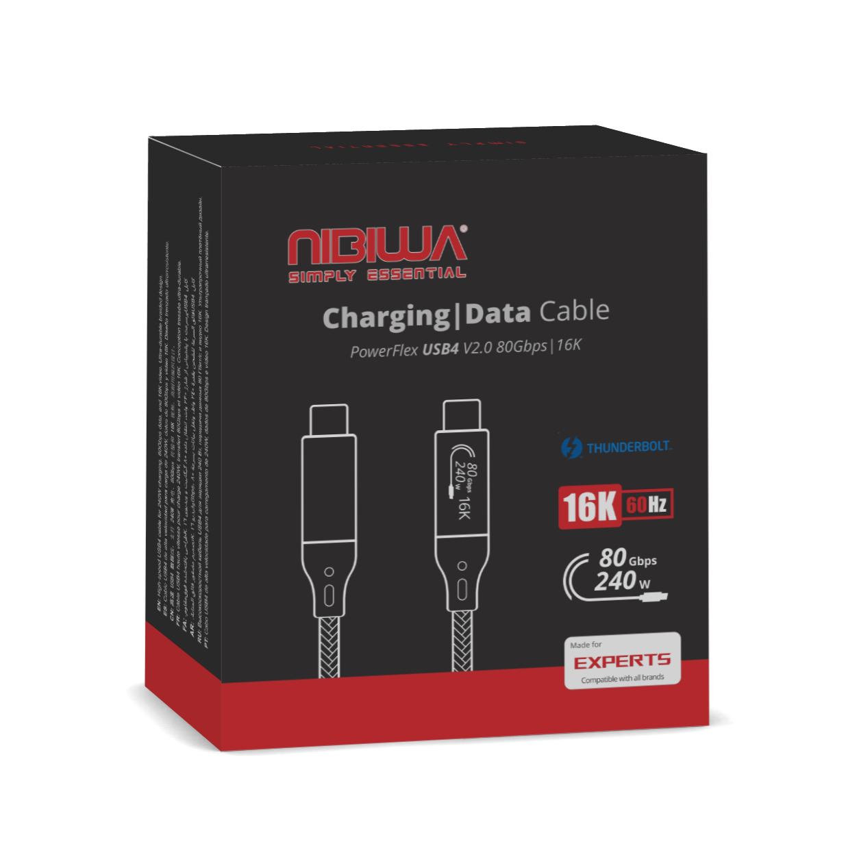 Cabo USB-C Nibiwa USB4 Thunderbolt 5, 80 Gbps, 1 m, cinza - Imagem 2