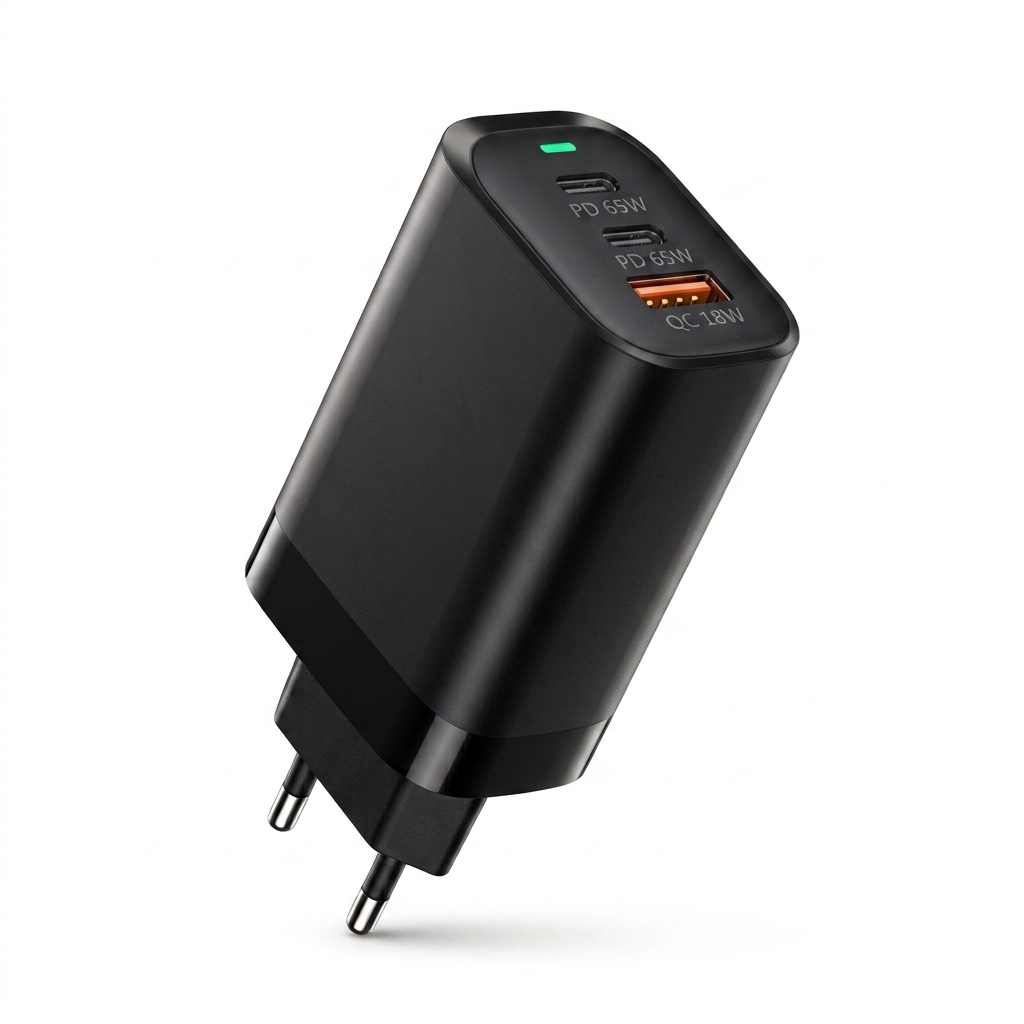 Carregador GaN Nibiwa 65 W, 3 portas, preto