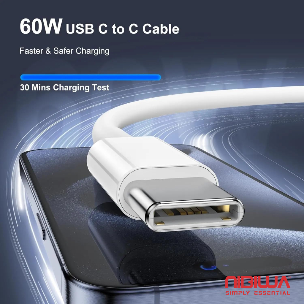 Cabo USB-C Nibiwa USB 3.2, 60 W, 2 m, branco trançado - Imagem 3