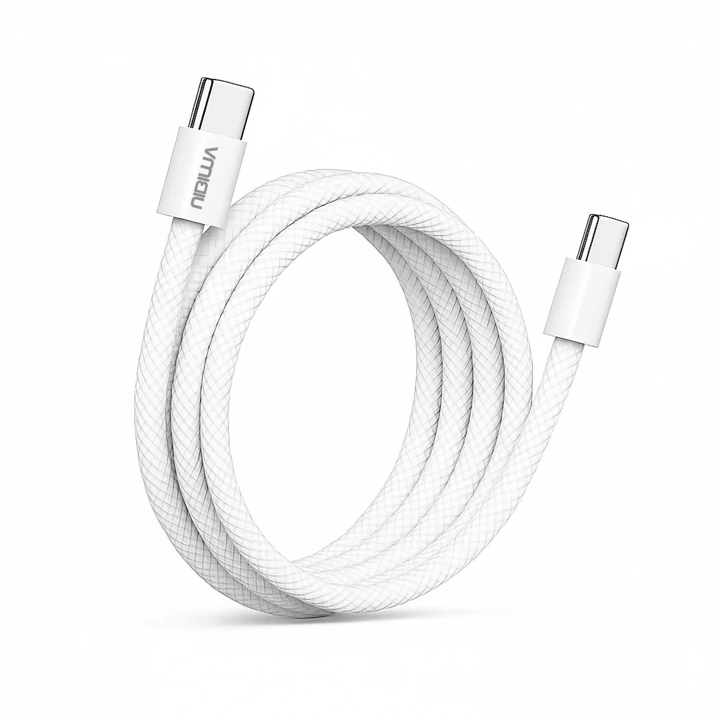 Cabo USB-C Nibiwa USB 3.2, 60 W, 2 m, branco trançado