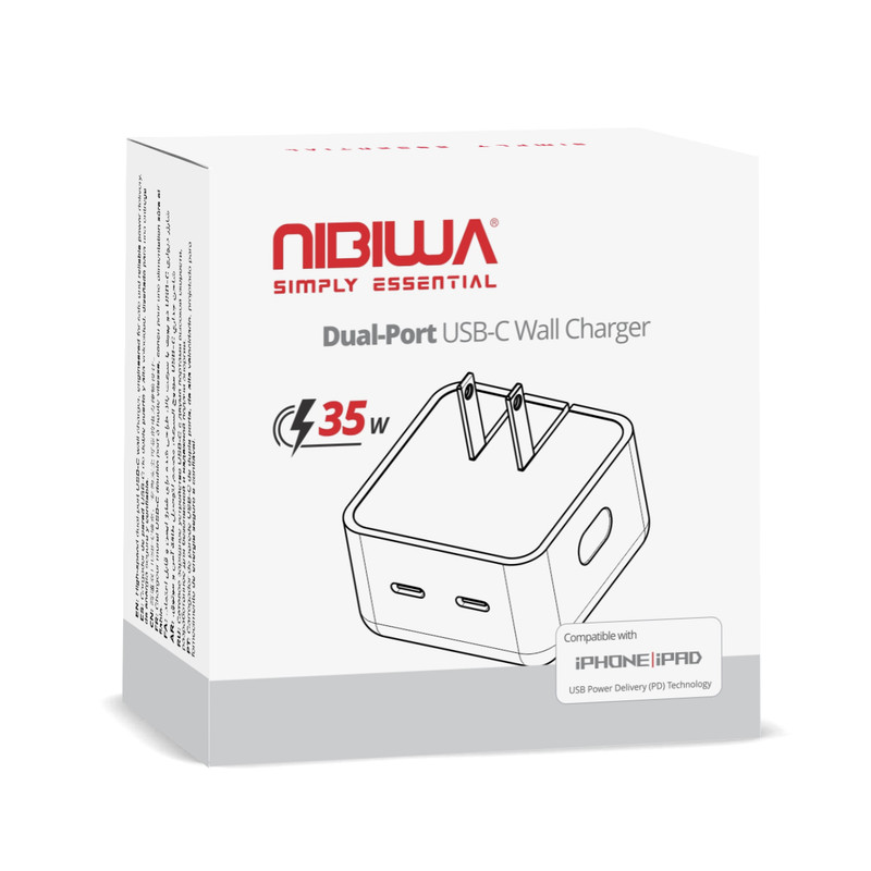 Carregador Nibiwa 35 W, 2 portas USB-C, branco - Imagem 2