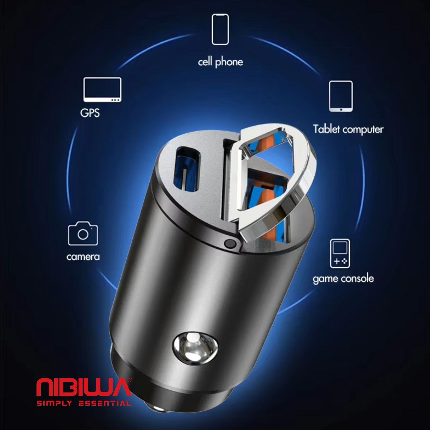 Carregador veicular Nibiwa 45 W, 2 portas, preto - Imagem 5