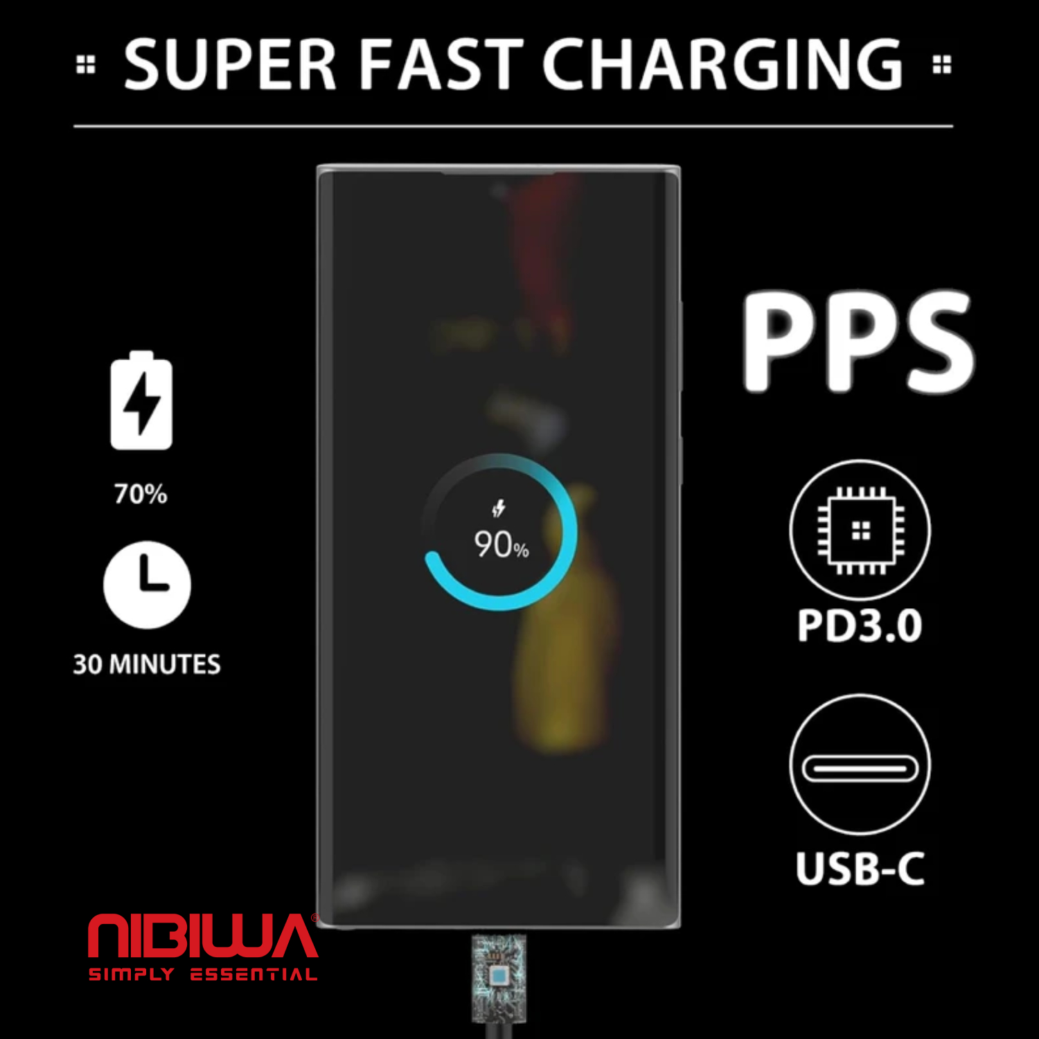 Cabo USB-C Nibiwa Super Fast Charging 2.0, 1 m, preto - Imagem 5