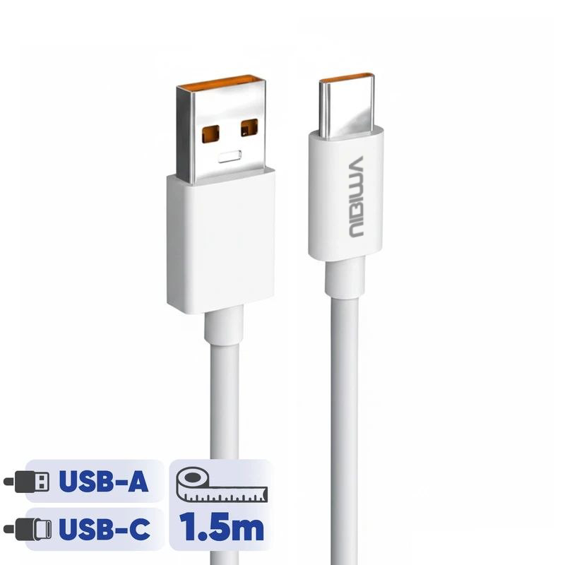 Cabo USB-A para USB-C Nibiwa 120 W para Xiaomi, 1,5 m, branco