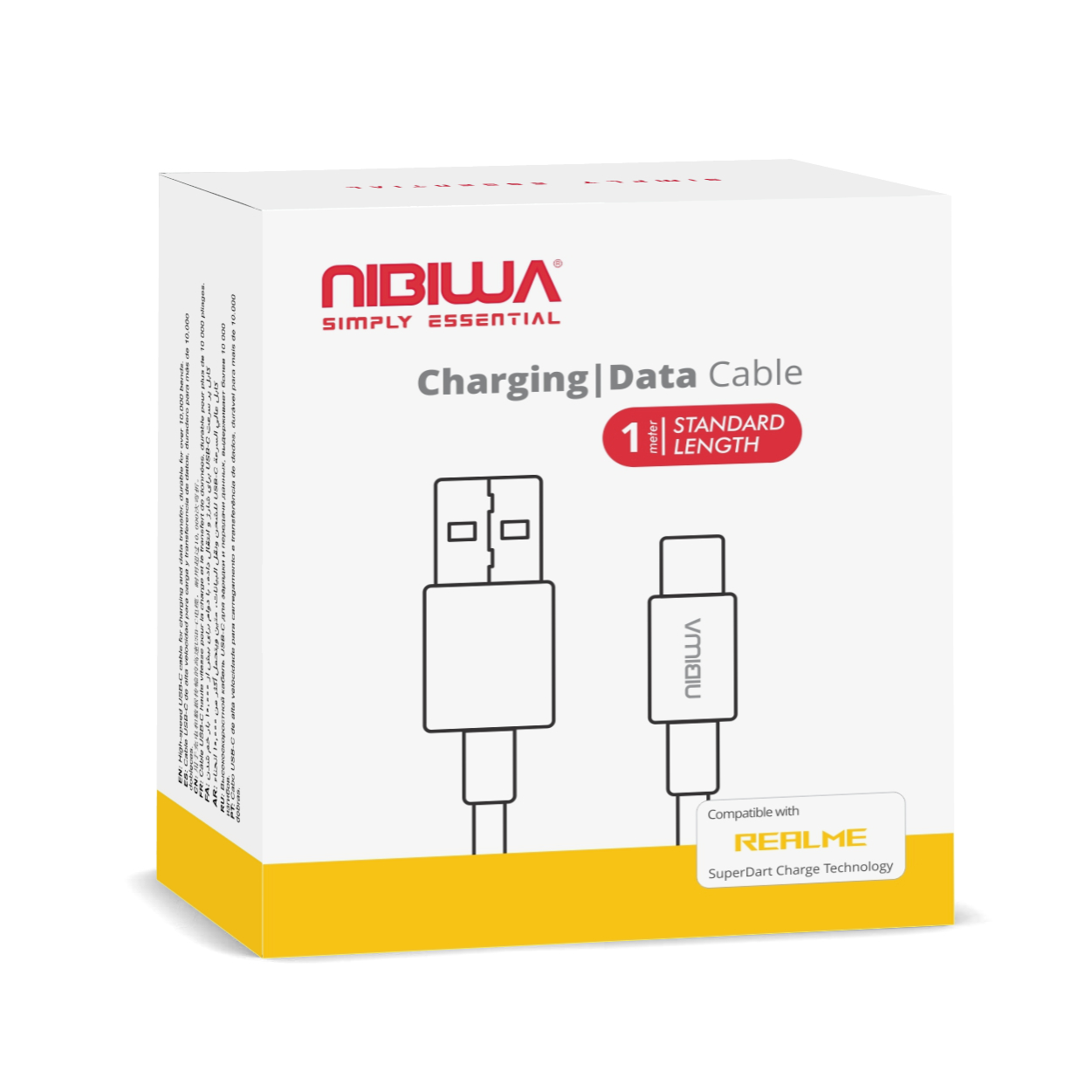 Cabo USB-A para USB-C Nibiwa 65 W para Oppo, Realme e OnePlus, 1 m, branco - Imagem 2