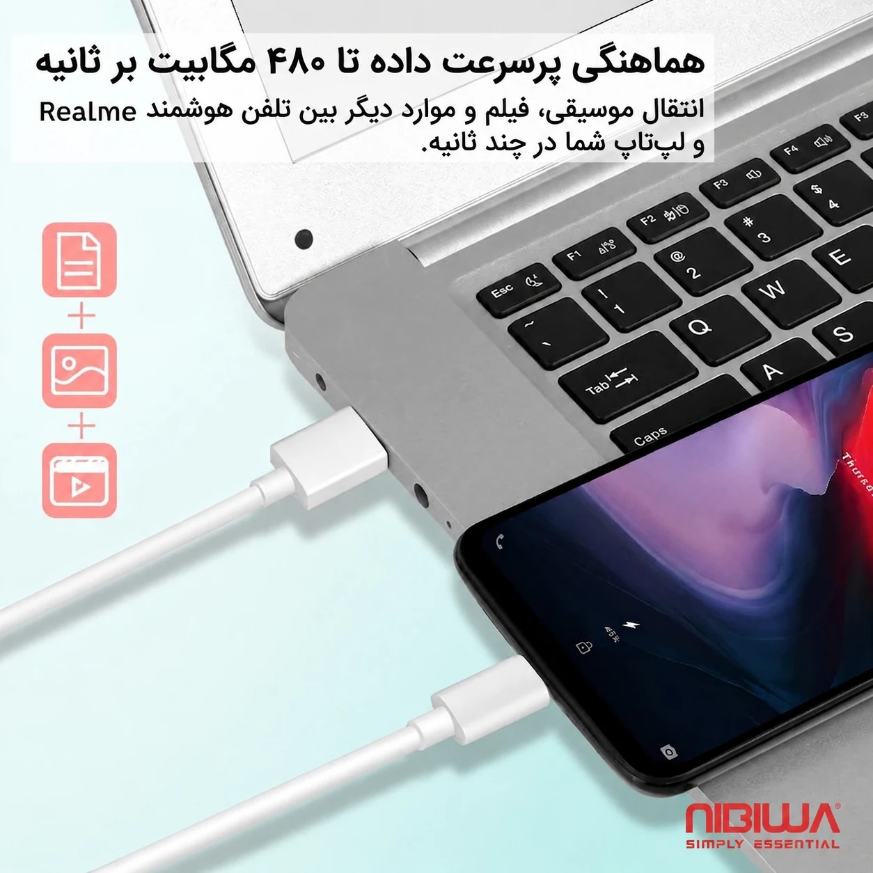 Cabo USB-A para USB-C Nibiwa 65 W para Oppo, Realme e OnePlus, 1 m, branco - Imagem 5