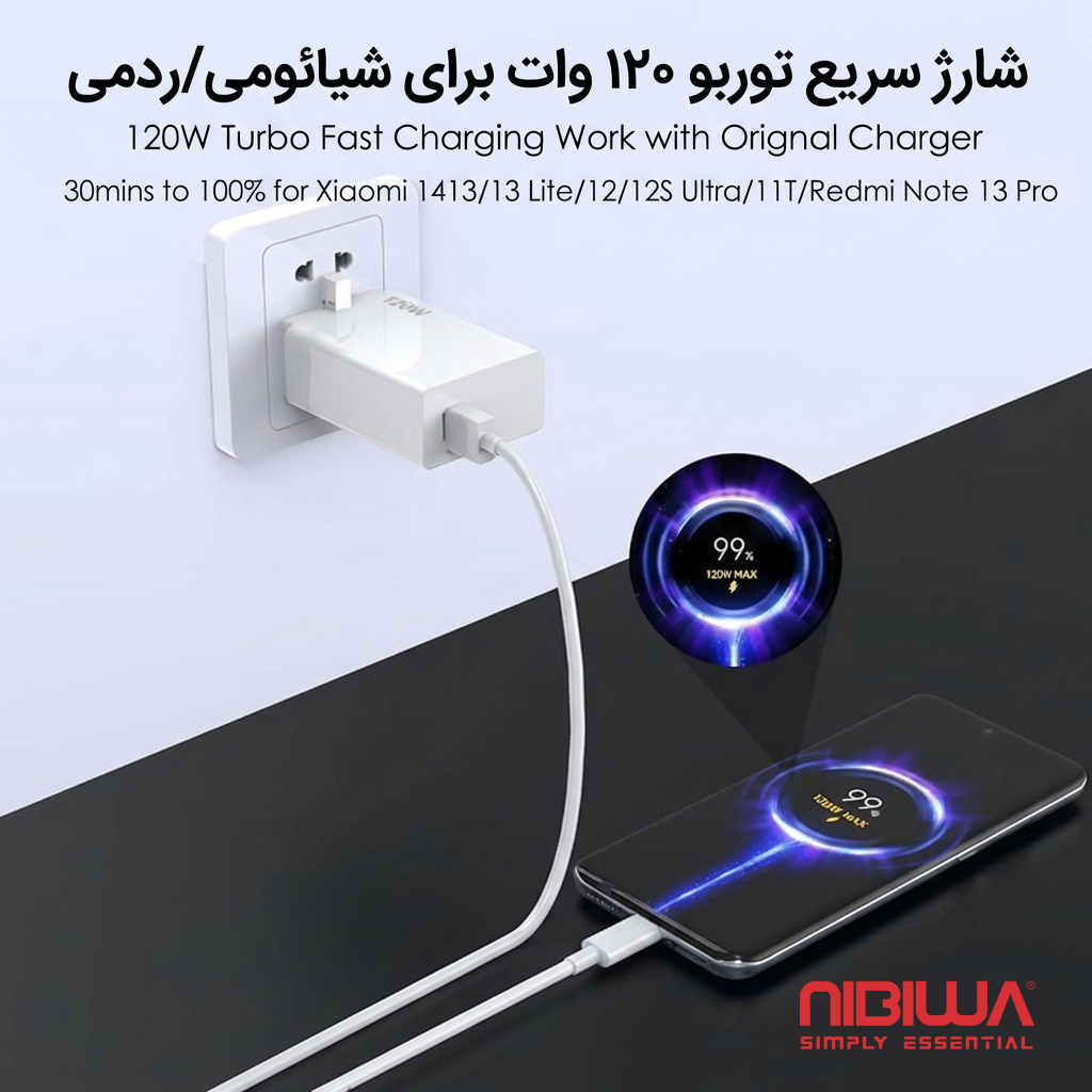 Carregador Nibiwa 120 W para Xiaomi, branco - Imagem 5