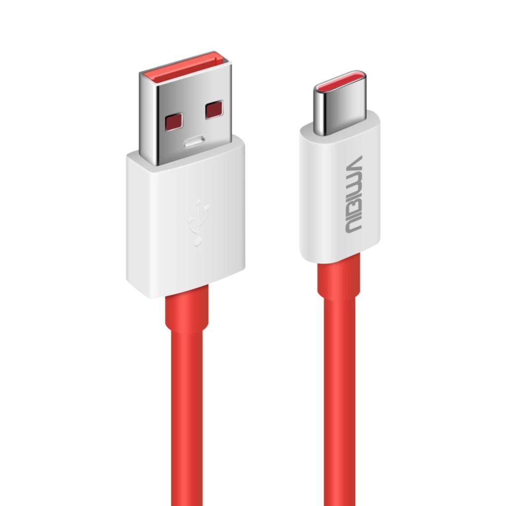 Cabo USB-A para USB-C Nibiwa 65 W para Oppo, Realme e OnePlus, 1 m, vermelho