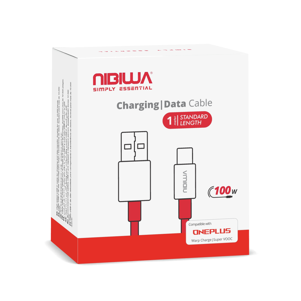 Cabo USB-A para USB-C Nibiwa 65 W para Oppo, Realme e OnePlus, 1 m, vermelho - Imagem 2